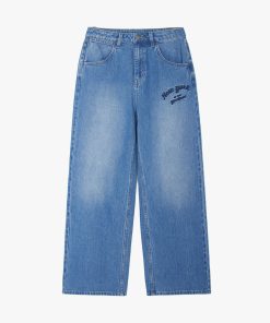 MLB - Quần jeans nữ ống rộng Varsity Cursive Embroidery